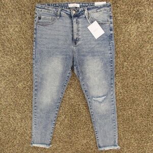 Kancan Jeans Womens 1XL Light Wash High Rise Step Hem Ankle Skinny Stretch Denim